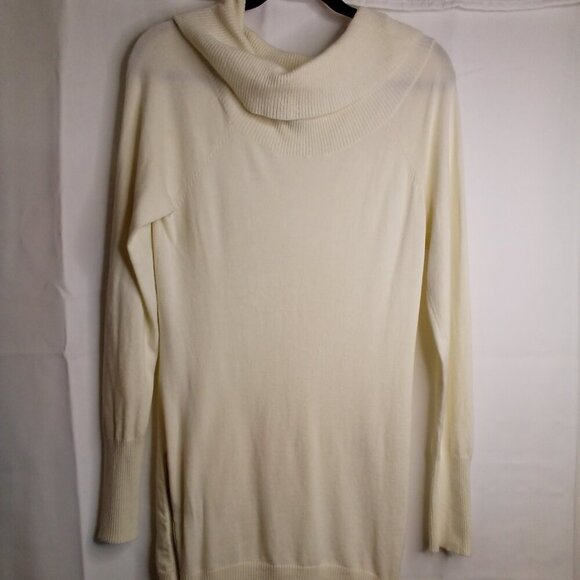 Guess Sweater Tunic Women L Long Sleeve Cowl Neck Zip Sides Off White - Picture 1 of 16